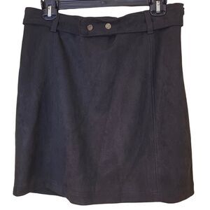 Haute Monde Faux Suede Dark Brown Belted Mini Skirt - Size XL